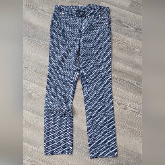 Raffaella navy blue and white straight leg stretchy pull on pants size 10 - Picture 1 of 6